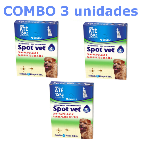 Combo Antipulgas e Carrapatos Spot Vet 3 Cães ate 15kg